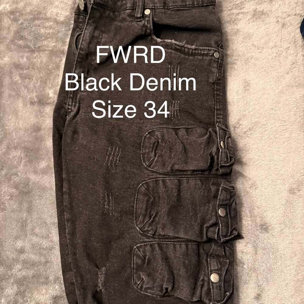 FWRD Black Denim Cargo Shorts for Men